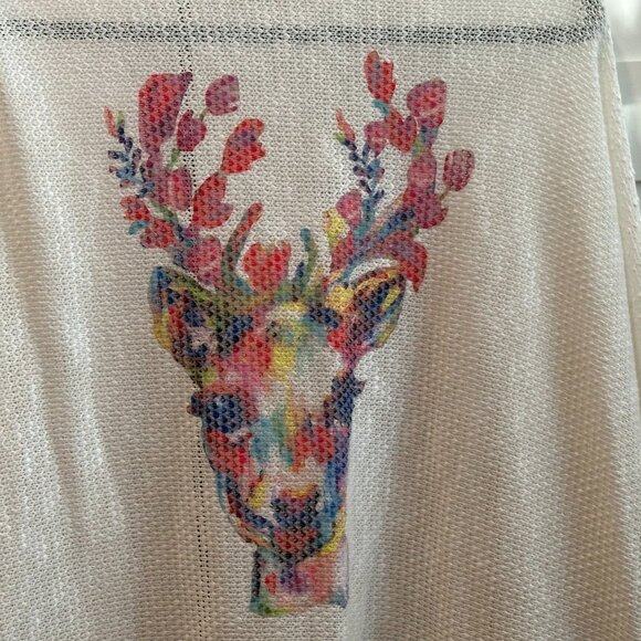 Judith March Boho Crochet Open Fringed Kimono with Deer PRint- O/S - Picture 2 of 7